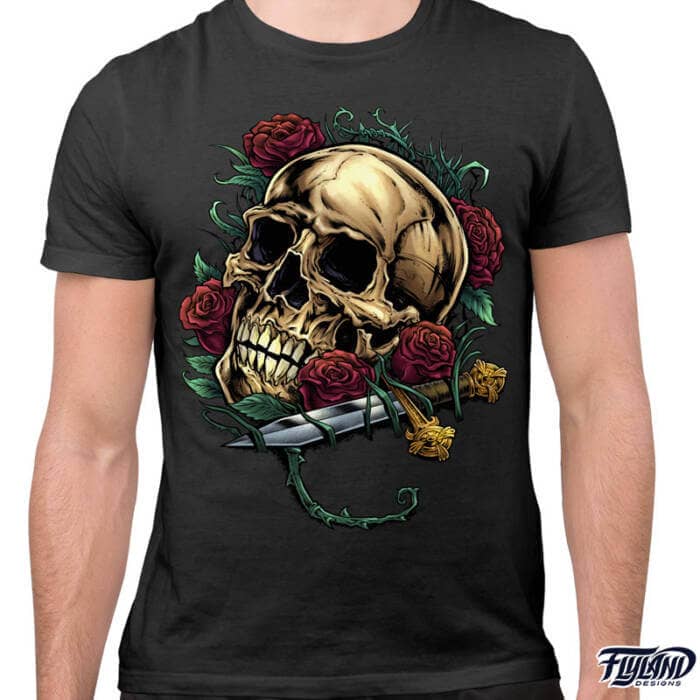 Skull, Roses, and Dagger T-Shirt Artwork by Brian Allen