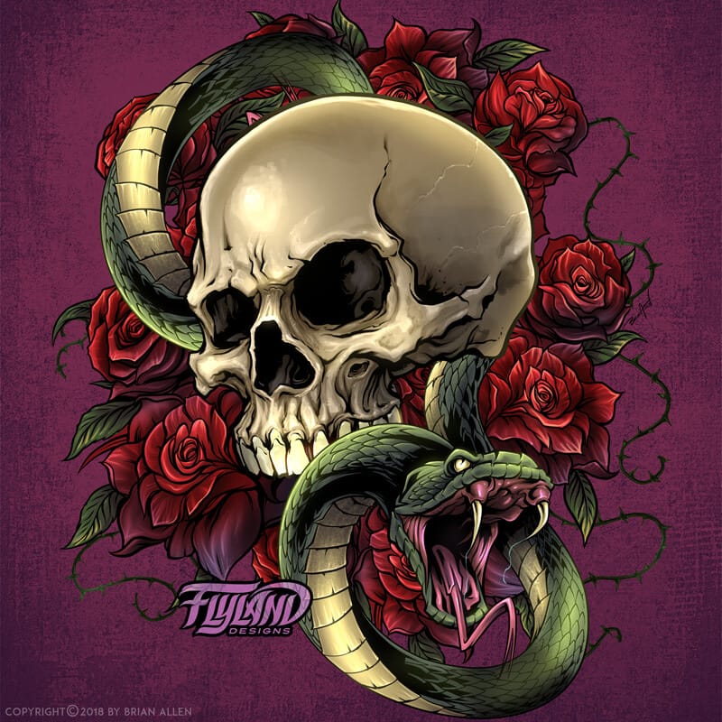 Snake Skull and Roses