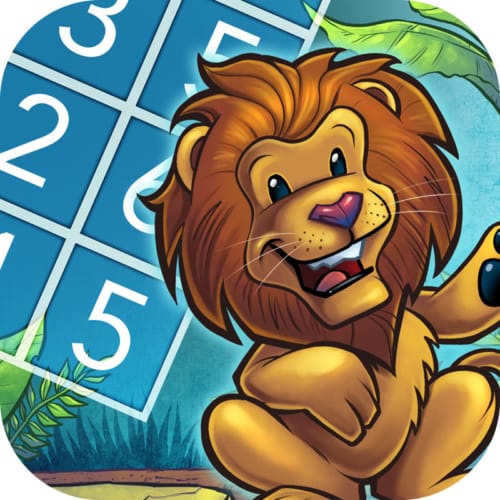 illustration of a cartoon lion in a jungle for a ipad app