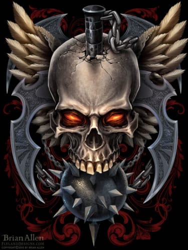 Skull and wings and mace dark digital painting