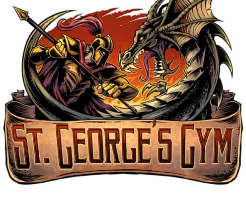 Logo design of a knight and dragon I created for a gym called St. George’s Gym.  The client wanted something unique and very detailed that he could silk-screen on merchandise, and have painted on the wall of the gym.  I created this logo in a simple thre