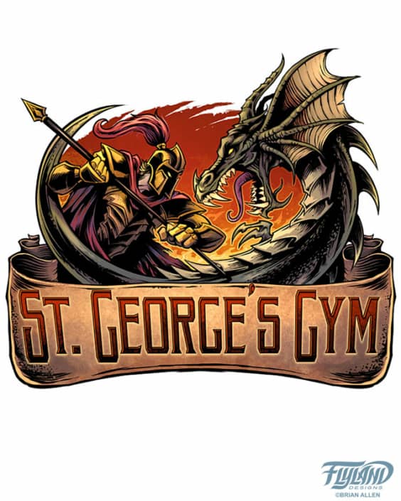 Logo design of a knight and dragon I created for a gym called St. George’s Gym.  The client wanted something unique and very detailed that he could silk-screen on merchandise, and have painted on the wall of the gym.  I created this logo in a simple thre