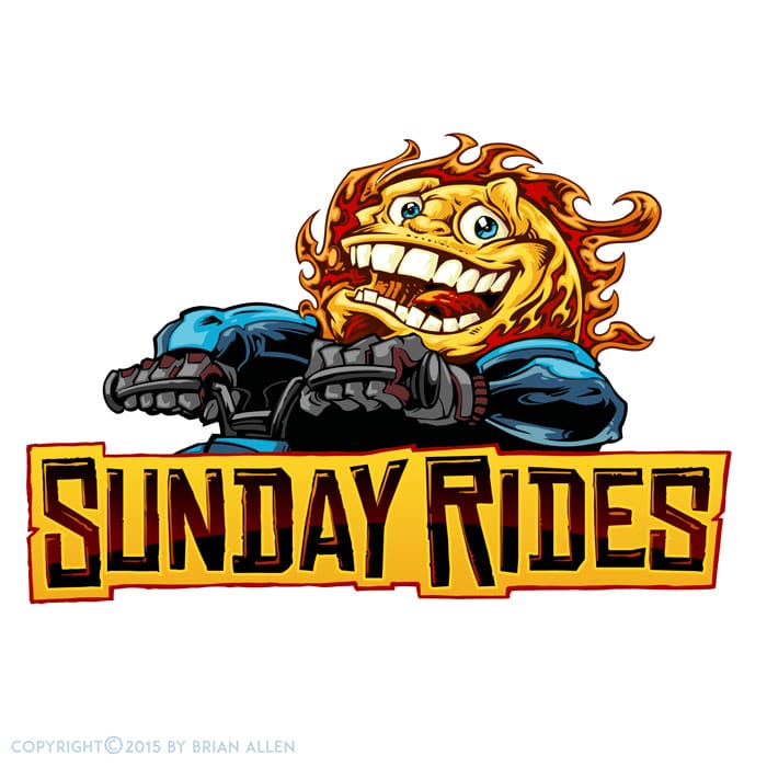 Sun riding a dirtbike mascot logo.