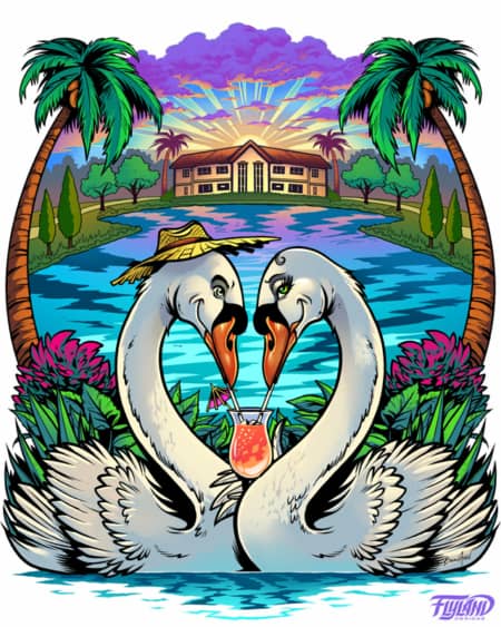 Shirt designs I created of the beach featuring alligators and swans for markets in Florida.