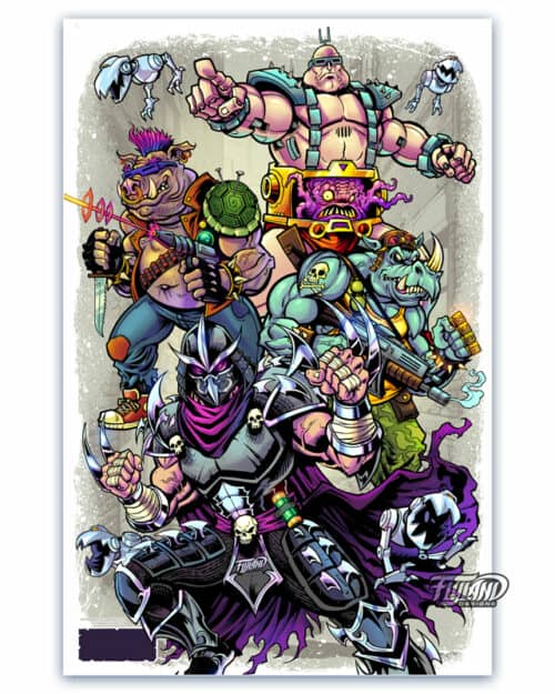 A full color illustration of he villians from the Teenage Mutant Ninja Turtles