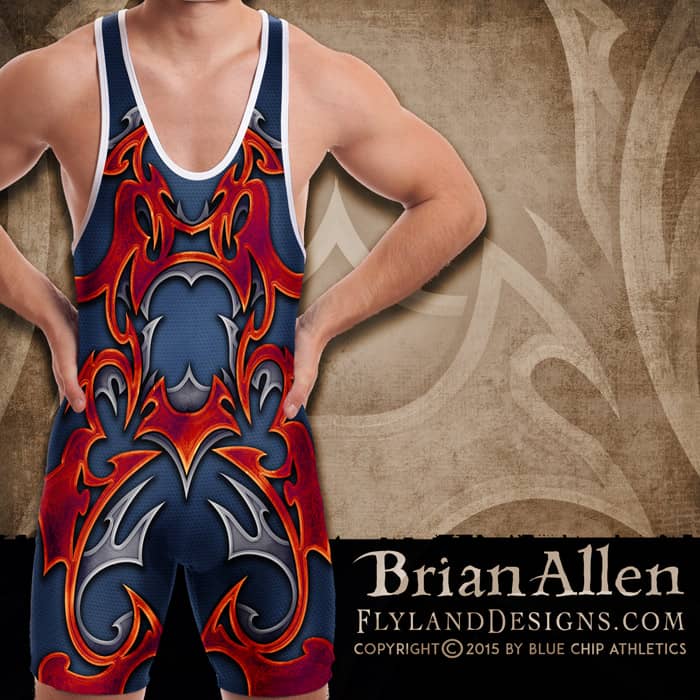 3D tribal shape illustration for dye-sublimated wrestling singlets.