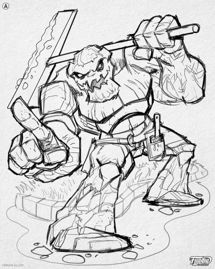 Mascot concept for Texas Curb and Borders, drawn by artist Brian Allen