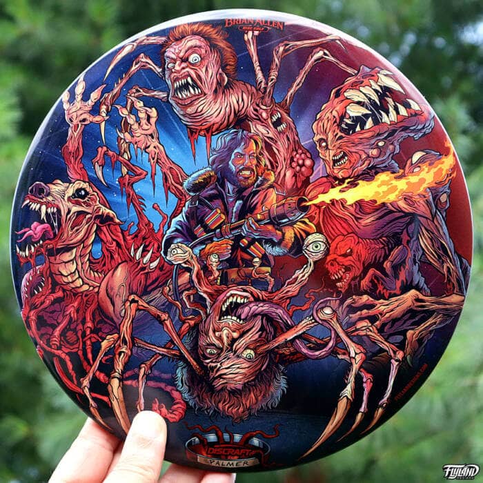 Disc Golf disc illustraiton of the different monsters from John Carpenter's The Thing horror movie