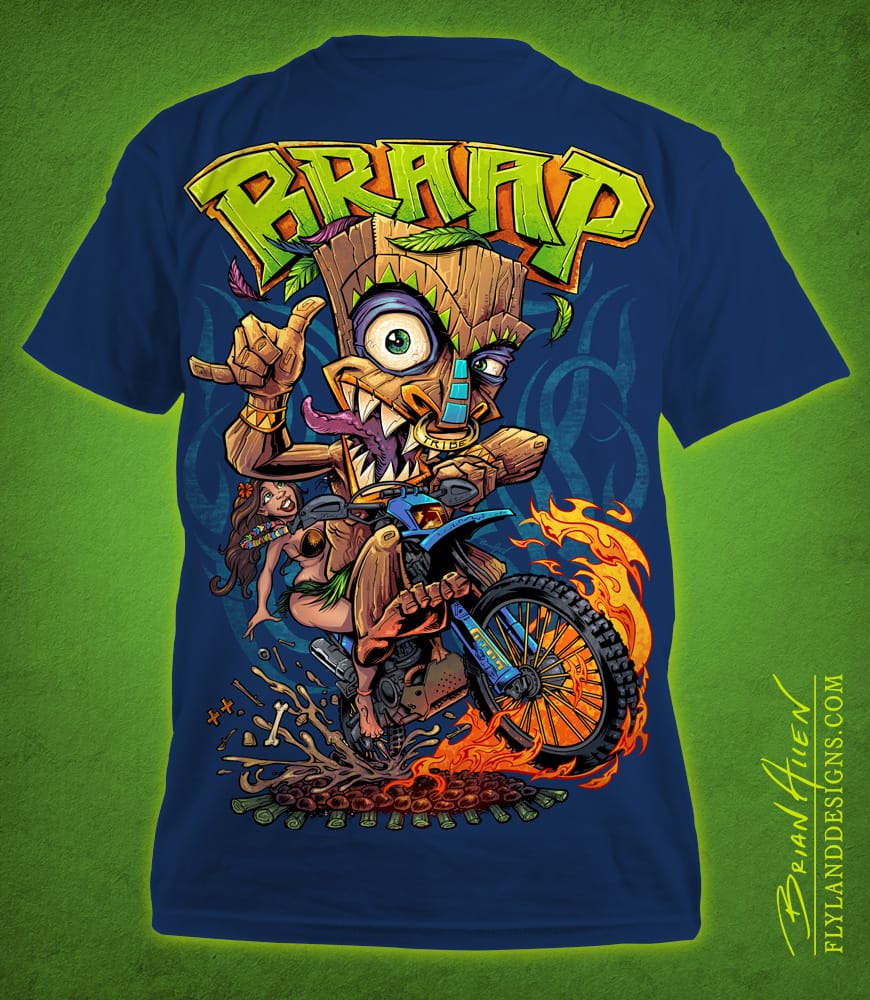 Tiki Man Motocross Rider T-Shirt Illustration