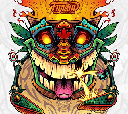 Tiki head on fire pinball poster