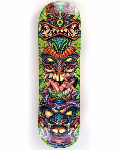 Tiki Totem Skateboard. Artwork by Artist Brian Allen of FlyLandDesigns.comfigure.