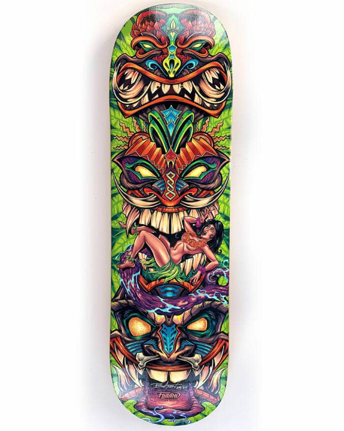 Tiki Totem Skateboard. Artwork by Artist Brian Allen of FlyLandDesigns.comfigure.