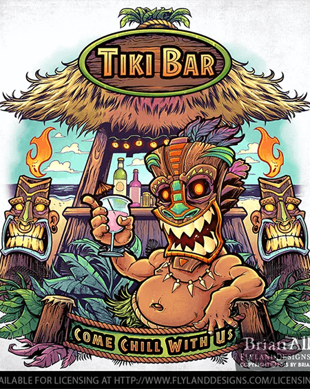 Tiki man at a tropical bar on the beach