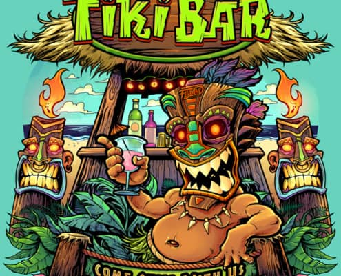 Tiki guy chilling at the bar. Join him for some refreshments.