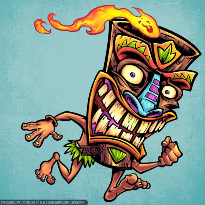 Running smiling Tiki head mascot