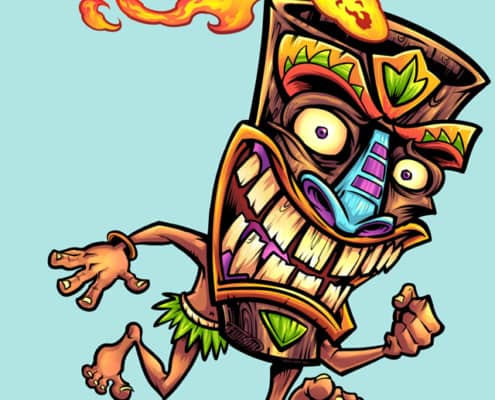 Running smiling Tiki head mascot