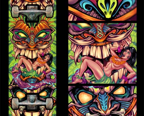 Tiki Totem Skateboard. Artwork by Artist Brian Allen of FlyLandDesigns.comfigure.