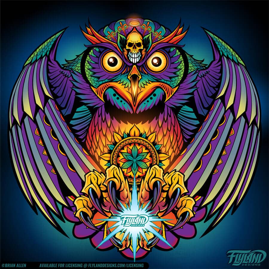 Psychedelic Owl Artwork by freelance illustrator Brian Allen