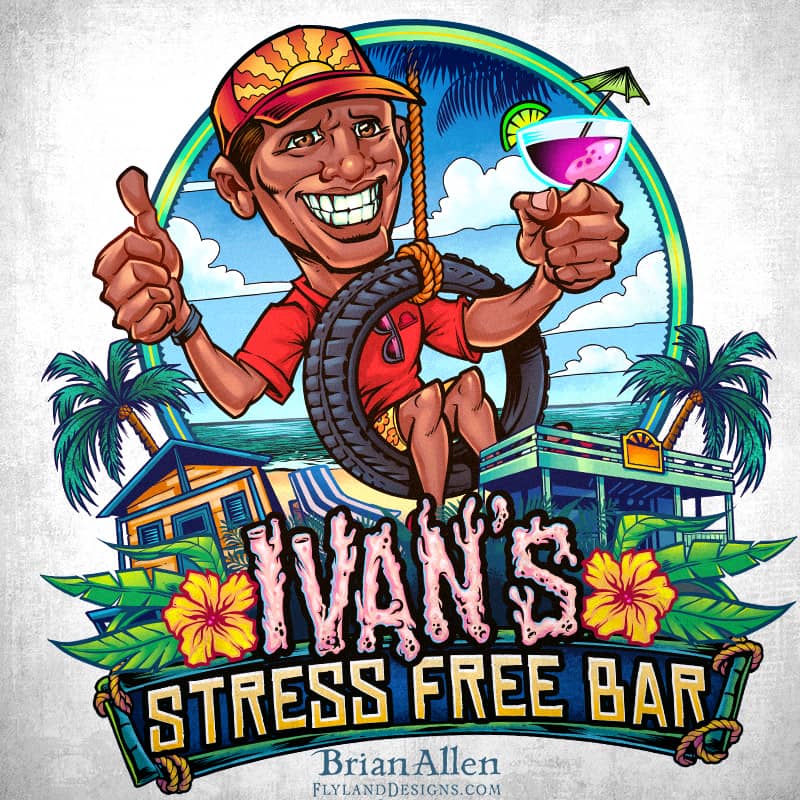 Beach bar logo with caricature o