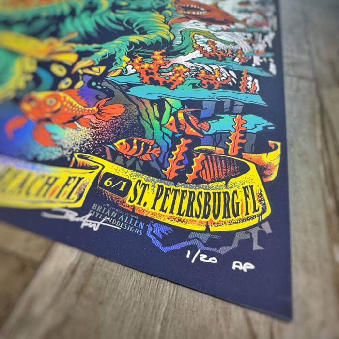 Illustration of undersea monster drawn for Umphrey's McGee Summer 2025 Foil Poster