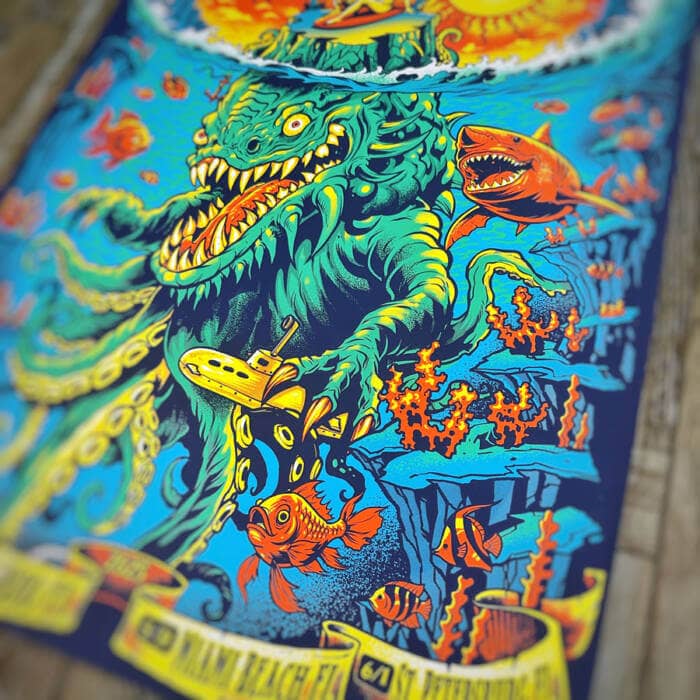 Illustration of undersea monster drawn for Umphrey's McGee Summer 2025 Standard Poster