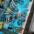 Limited Edition Foil poster for Umphrey's McGee 2023 Summer Tour of a Grim Reaper mummy riding a monster horse