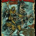 Limited Edition Foil poster for Umphrey's McGee 2023 Summer Tour of a Grim Reaper mummy riding a monster horse