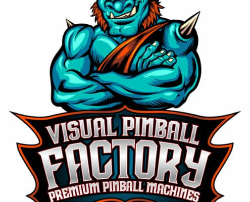 A logo designed featuring a teal cyclops for Visual Pinball Factory.