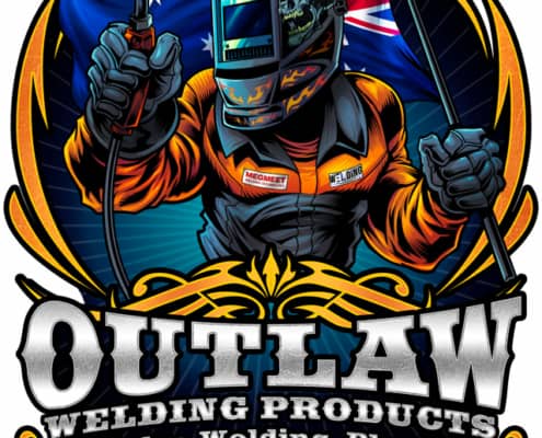 A logo design for Welding Plus featuring a welder holding a British flag.