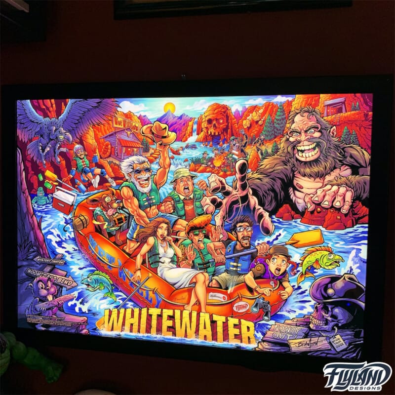 Alternate pinball artwork of Williams Whitewater pinball machine featruing a sasquatch by Brian Allen