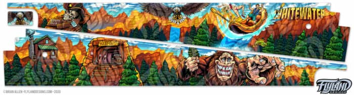 Alternate Side Blade pinball artwork of Williams Whitewater pinball machine featruing a sasquatch by Brian Allen