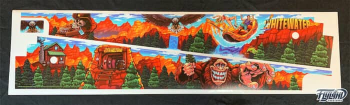 Alternate Side Blade pinball artwork of Williams Whitewater pinball machine featruing a sasquatch by Brian Allen