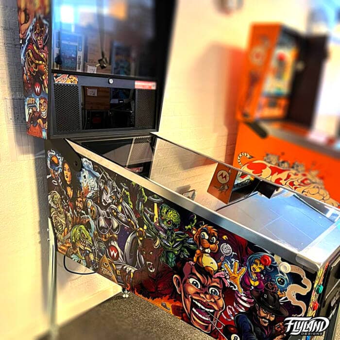 Williams Mashup Vinyl wrap for Pinball Machines artwork by Brian Allen. This is an illsturation with a mashup off all the williams characters that I have created over the years.