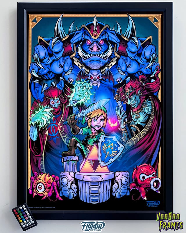 My Custom Illustration of  Zelda and some of  characters  from the Retro Video Game  look great all lit up in the new  LED Voodoo Frames