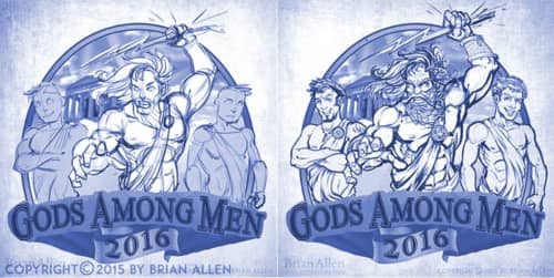 Zeus and lightning bolt men in togas