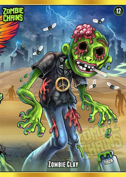 A zombie made of clay, smoking a joint, surrounded by flies.
Artwork by Brian Allen, Flyland Designs