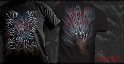 T-Shirt illustration of Zombie Hands in the moonlight for Spiral Direct