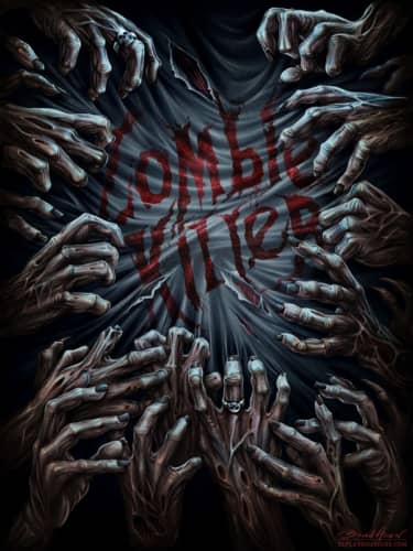 T-Shirt illustration of Zombie Hands in the moonlight for Spiral Direct