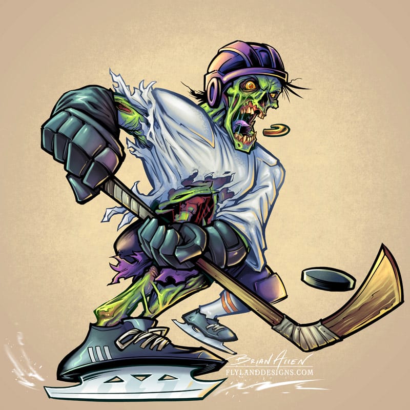 Zombie mascot character design of a hockey player