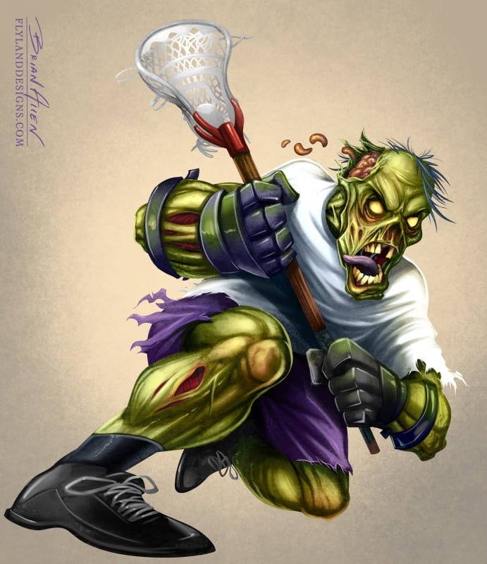 Mascot character design of a zombie lacrosse player