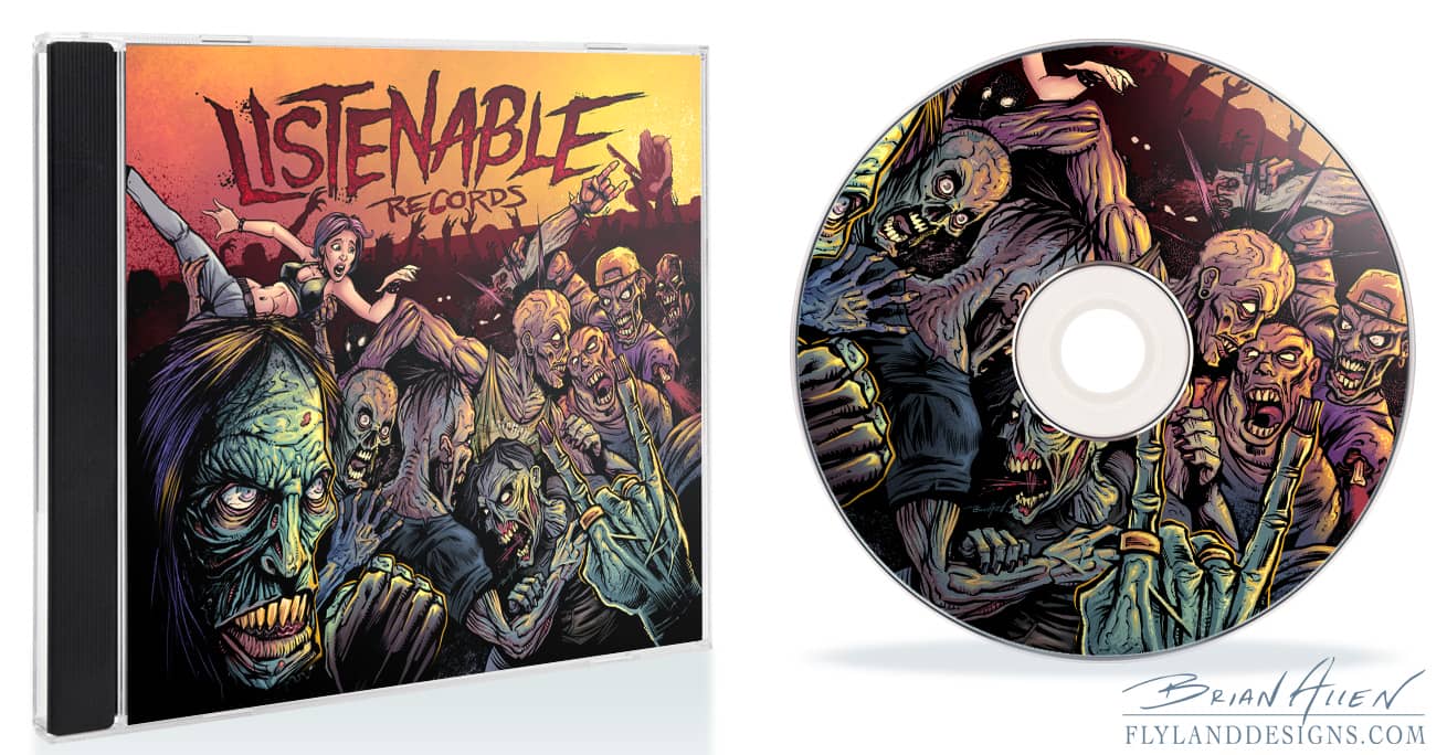 Illustration of a moshpit full of zombies created for a record company