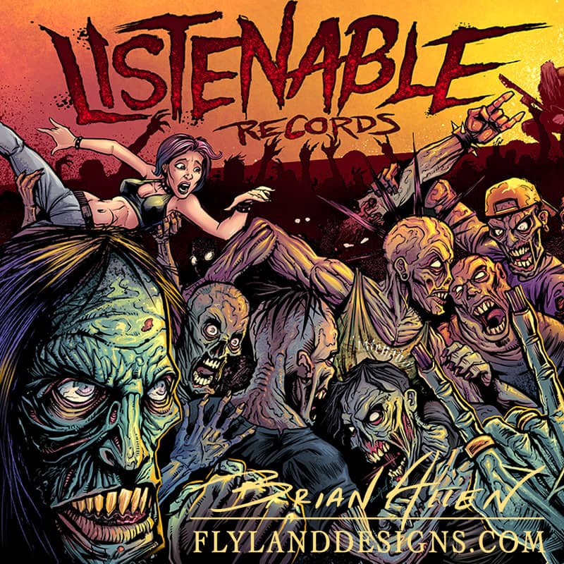 Illustration of a moshpit full of zombies created for a record company