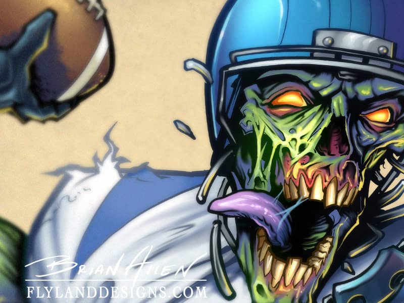 Zombie mascot character design of a football player.