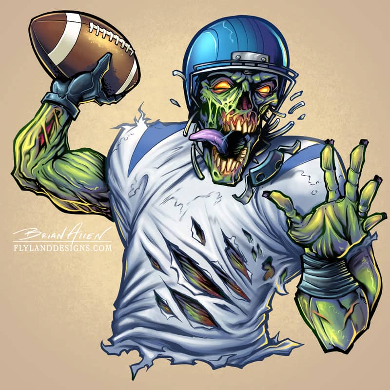 Zombie mascot character design of a football player.