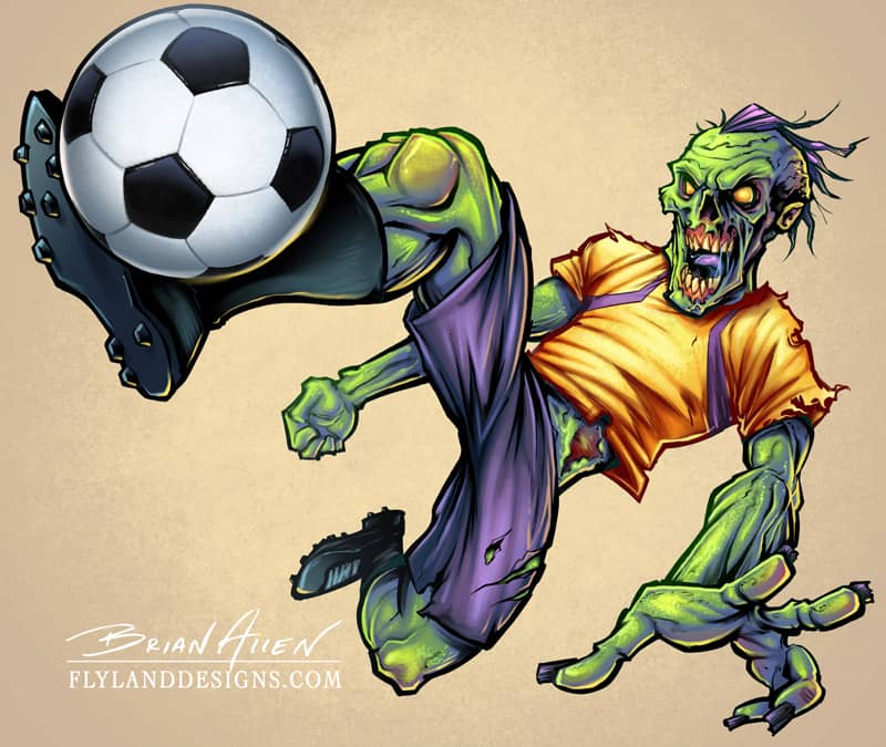 Zombie mascot character design of a soccer player.