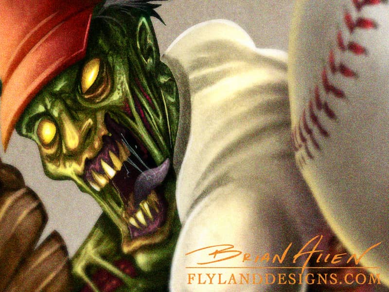 Mascot character design of a zombie baseball player