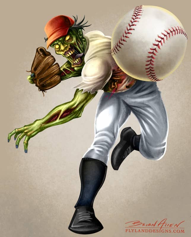 Mascot character design of a zombie baseball player