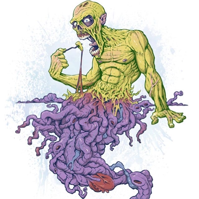 Illustration of a zombie eating itself. I am selling this design on Design By Humans it is now 20% off for the rest of the month using the code : freerides. If you are interested go to http://bit.ly/1mpjZEV