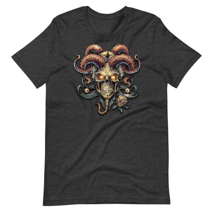 Jester Skull with Horns - Short-Sleeve Unisex T-Shirt - Image 7