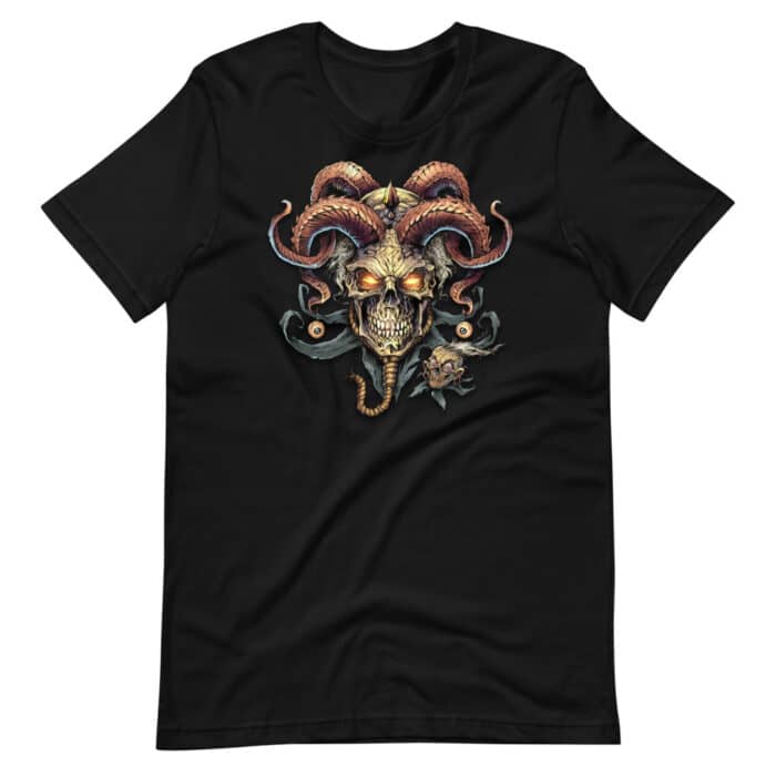 Jester Skull with Horns - Short-Sleeve Unisex T-Shirt - Image 3